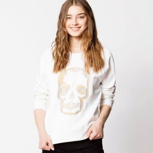 Zadig and Voltaire White With Gold Silver Skull Sweatshirt - Picture 1 of 8